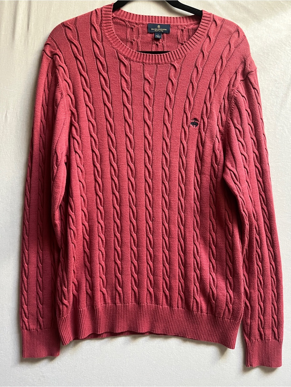 Brooks Brothers Supima Cotton Cable Knit Crewneck Sweater Rose Pink Large